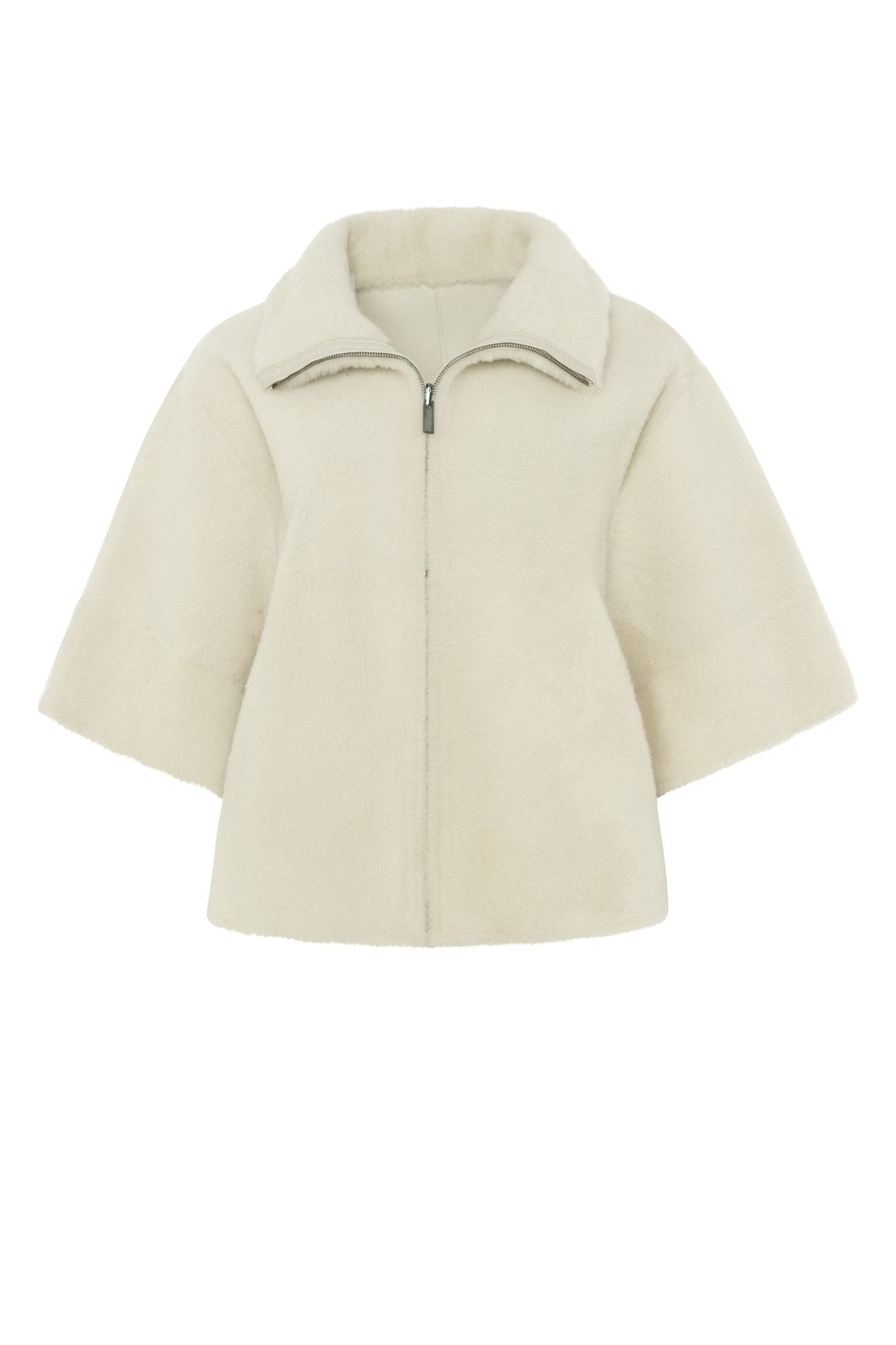 Reversible Shearling Lamb Short Sleeve Zip Cape | Women | Cream