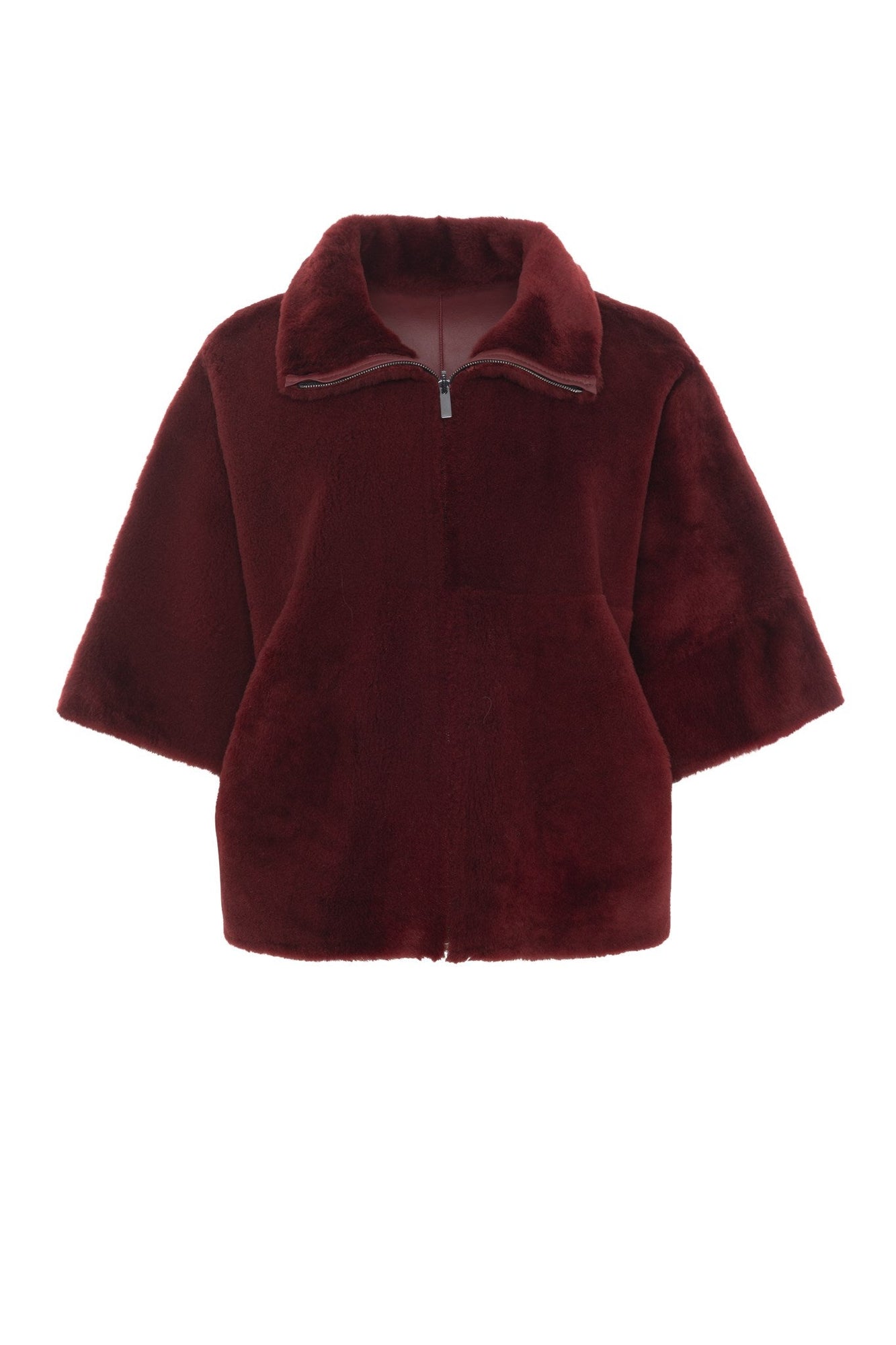 Reversible Shearling Lamb Short Sleeve Zip Cape | Women | Red