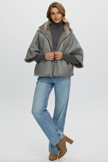 Reversible Shearling Lamb Short Sleeve Zip Cape | Women | Gray