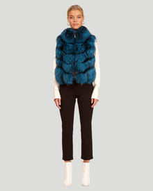 Reversible Silver Fo Fur And Down Vest | Women | Blue x Black