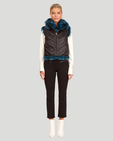 Reversible Silver Fo Fur And Down Vest | Women | Blue x Black