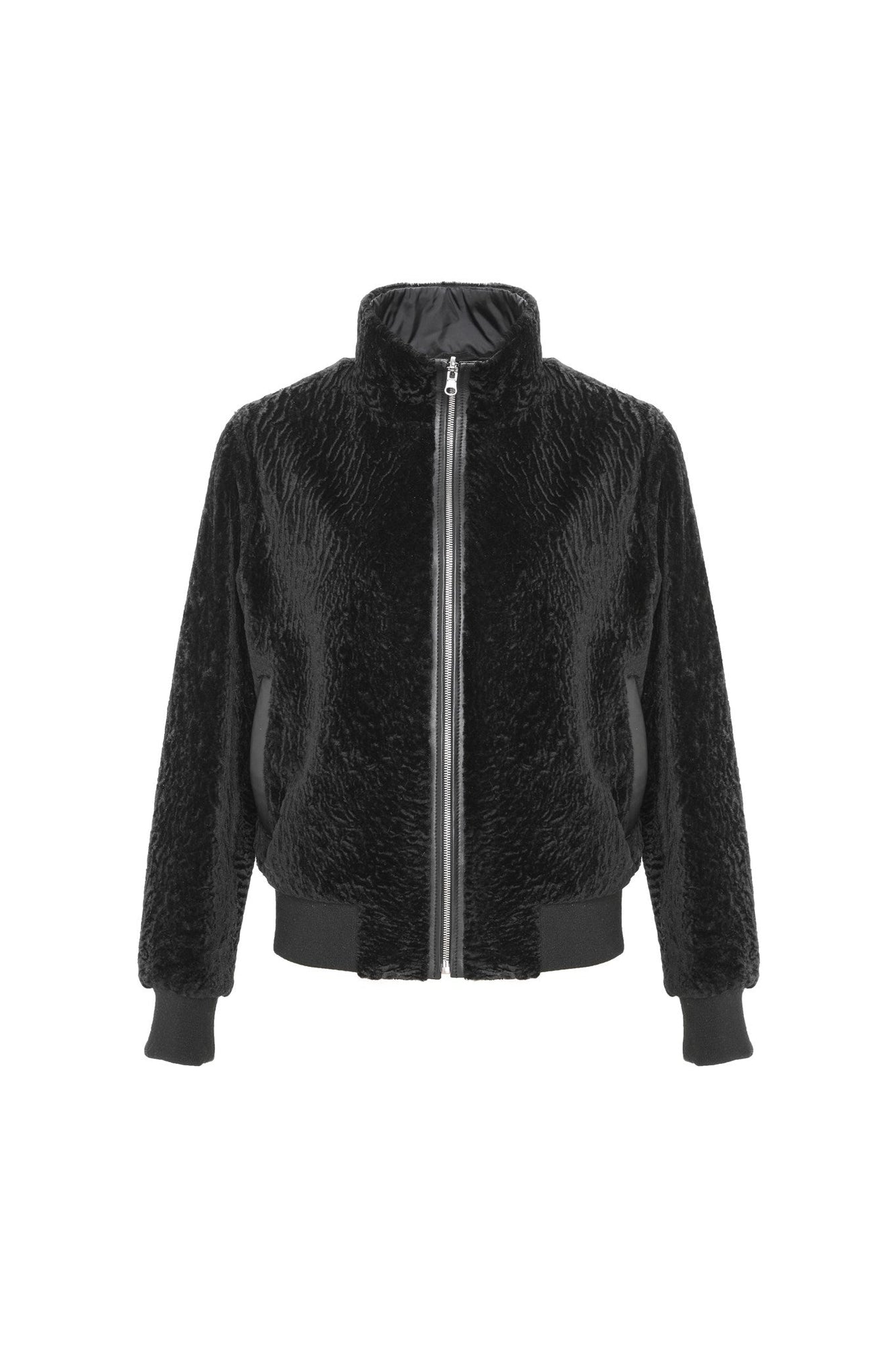 Reversible Tetured Shearling Lamb Bomber Jacket | Women | Black x Black