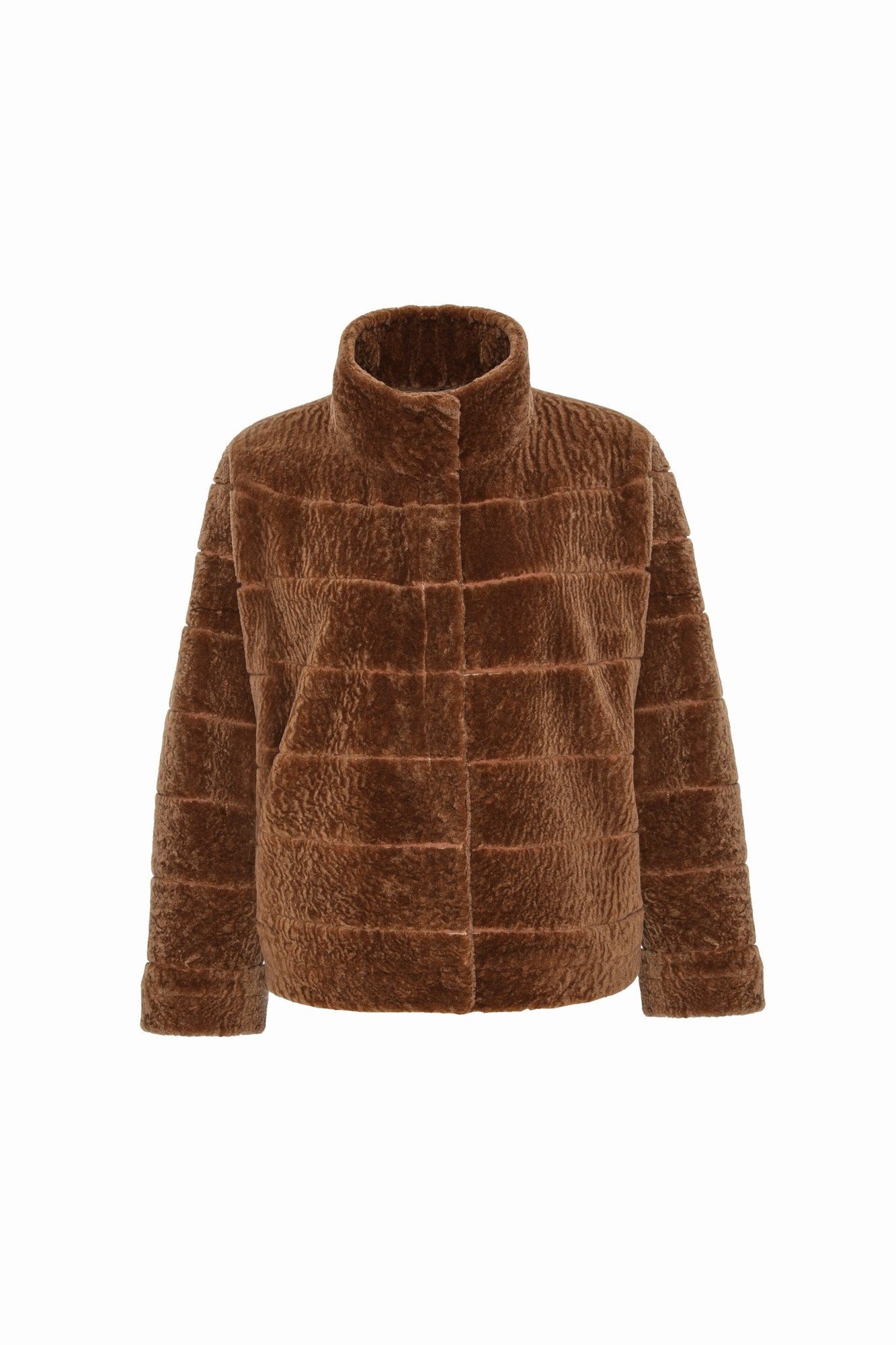 Reversible Tetured Shearling Lamb Jacket With Cropped Sleeves | Women | Camel x Camel