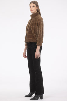 Reversible Tetured Shearling Lamb Jacket With Cropped Sleeves | Women | Camel x Camel