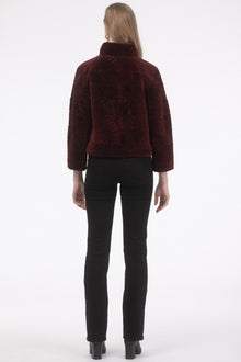 Reversible Tetured Shearling Lamb Jacket With Cropped Sleeves | Women | Wine x Wine