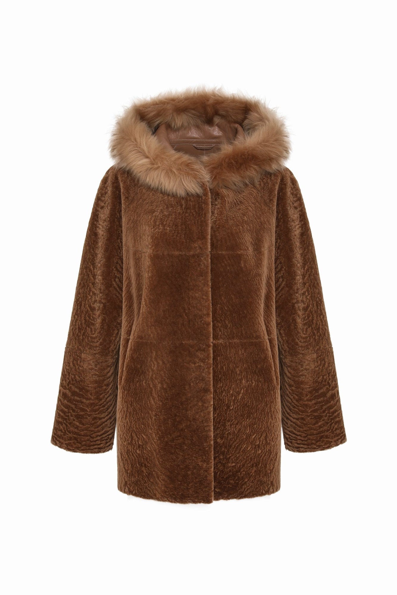 Reversible Tetured Shearling Lamb Parka With Merinillo Shearling Lamb Hood Trim | Women | Camel x Camel