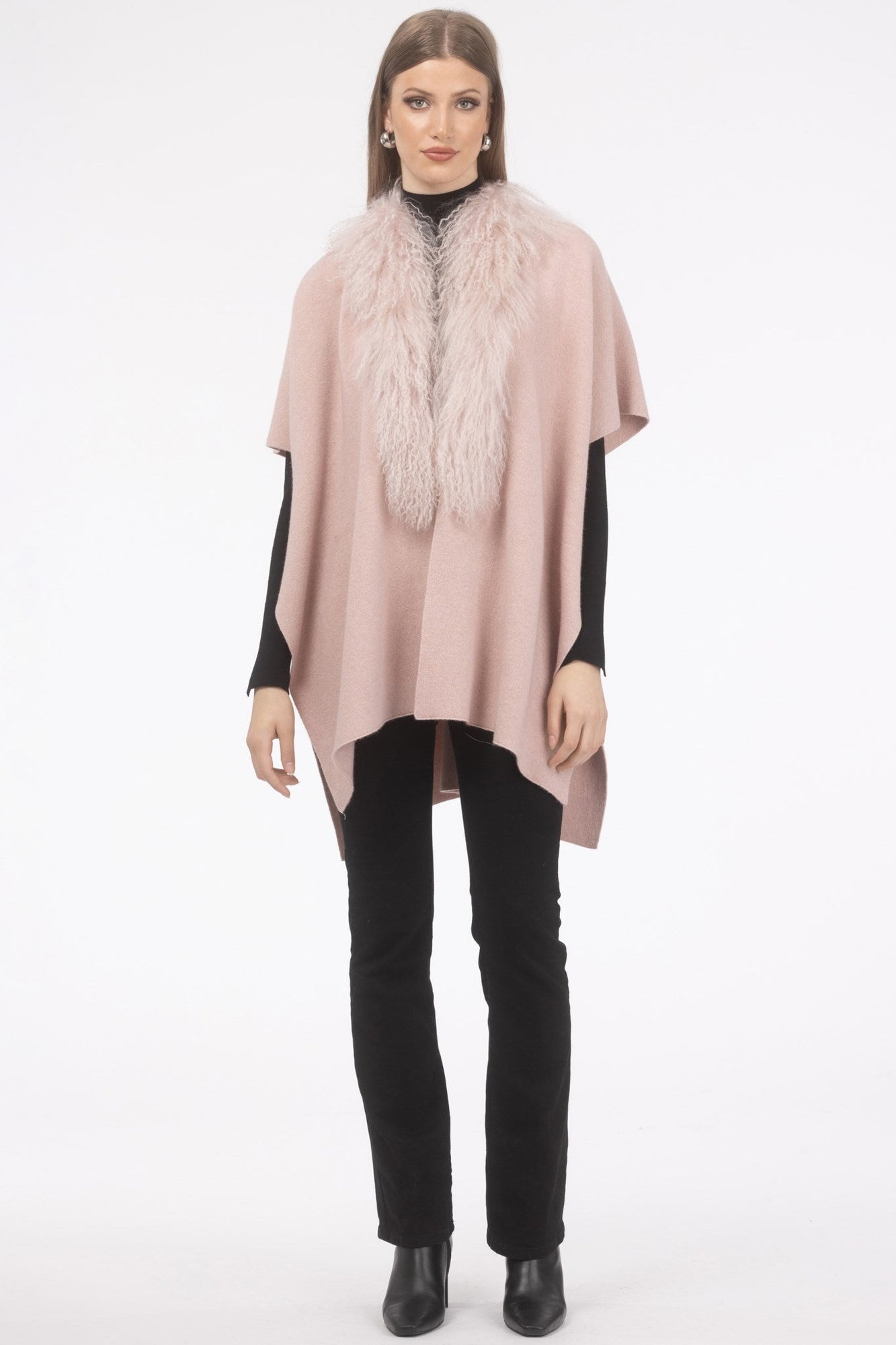 Select Cashmere And Merino Wool Blend Cape With Select Mongolian Lamb Trim | Women | Pink