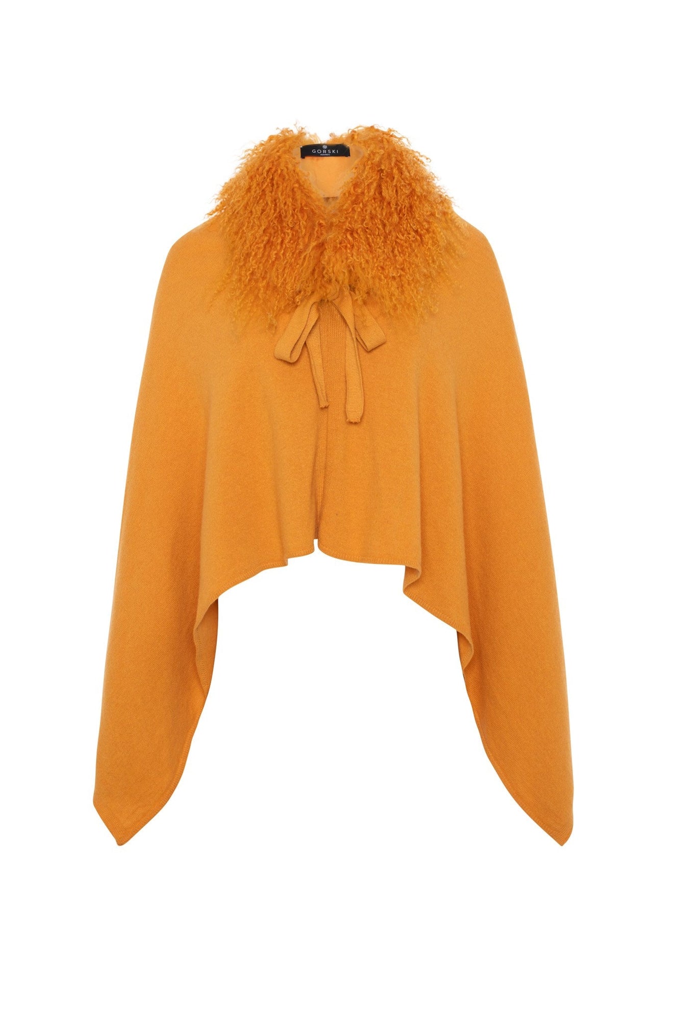 Select Cashmere And Merino Wool Blend Poncho With Select Mongolian Lamb Collar | Women | Orange