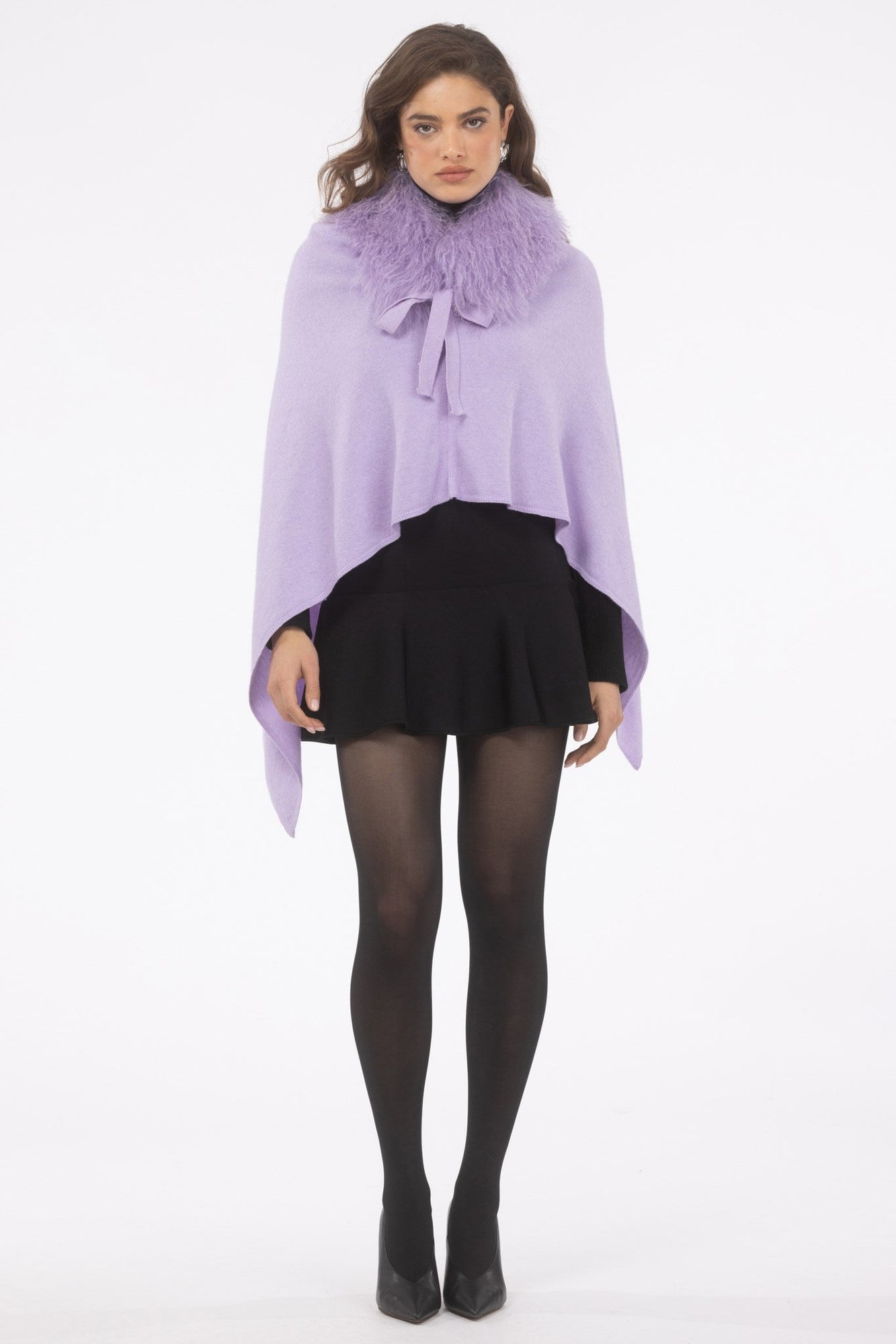 Select Cashmere And Merino Wool Blend Poncho With Select Mongolian Lamb Collar | Women | Lilac