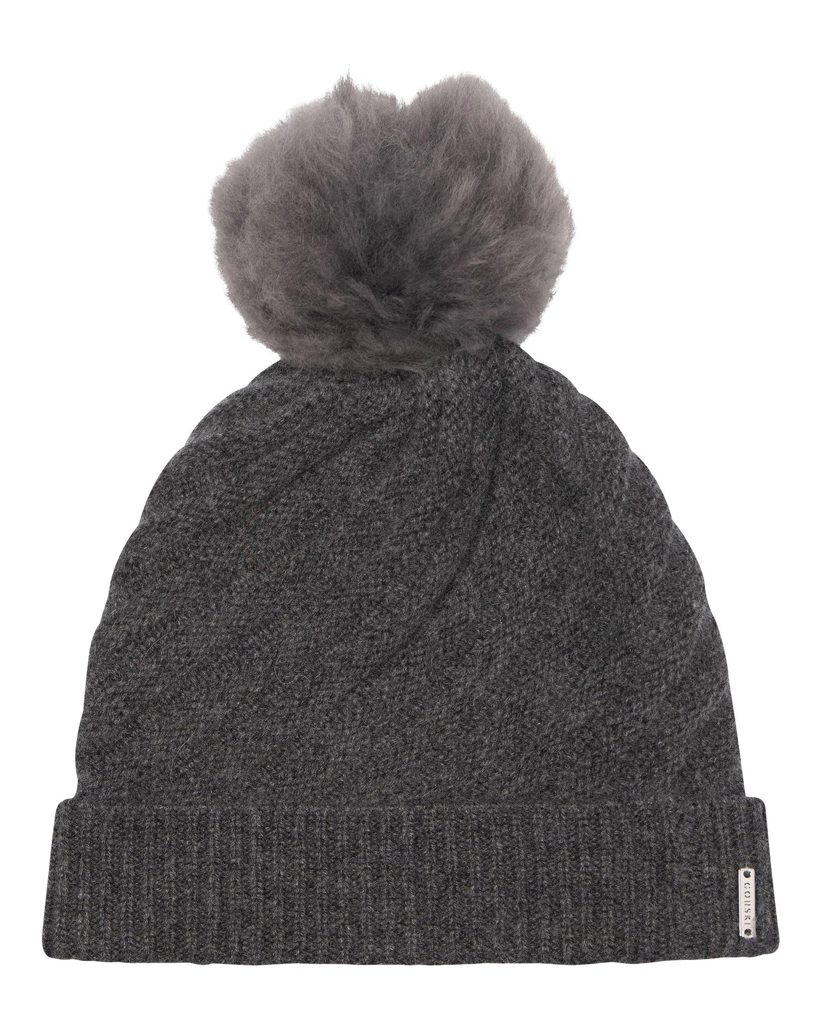 Select Cashmere Cable Knit Hat With Toscana Shearling Lamb Pompom | Women | Anthracite x Anthracite