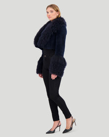 Select Cashmere Goat Bolero With Select Mongolian Goat Collar And Cuffs | Women | Dark Blue