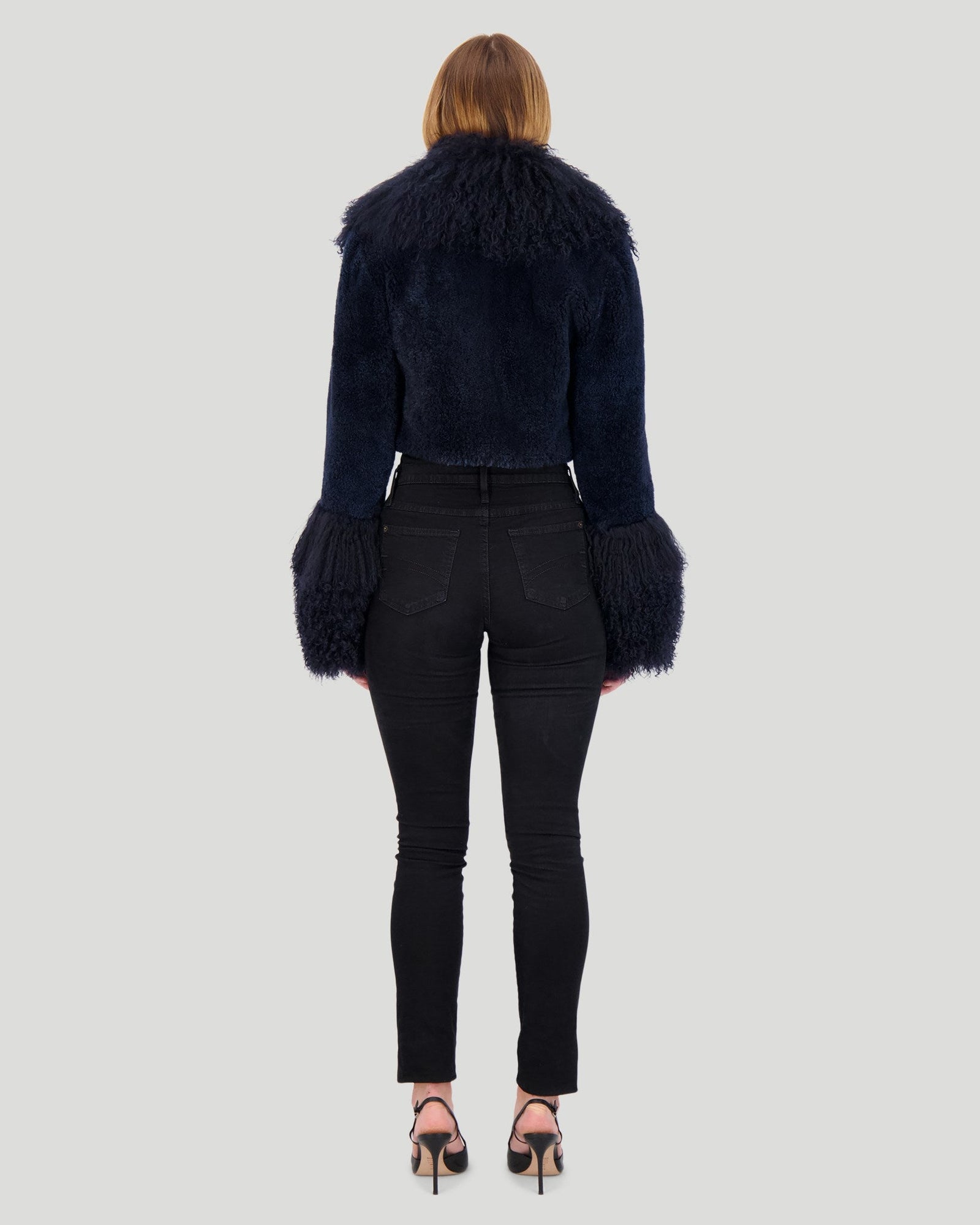 Select Cashmere Goat Bolero With Select Mongolian Goat Collar And Cuffs | Women | Dark Blue