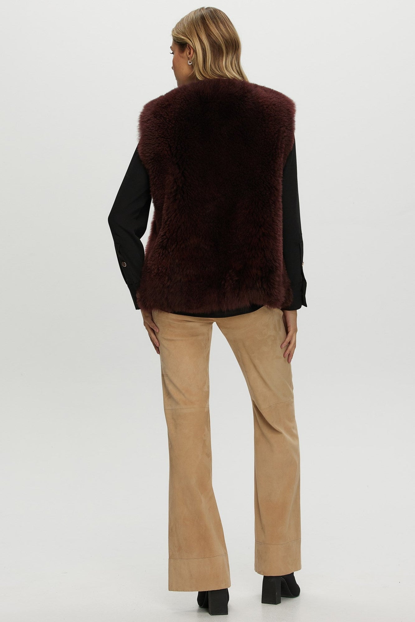 Select Cashmere Goat Collarless Vest | Women | Burgundy