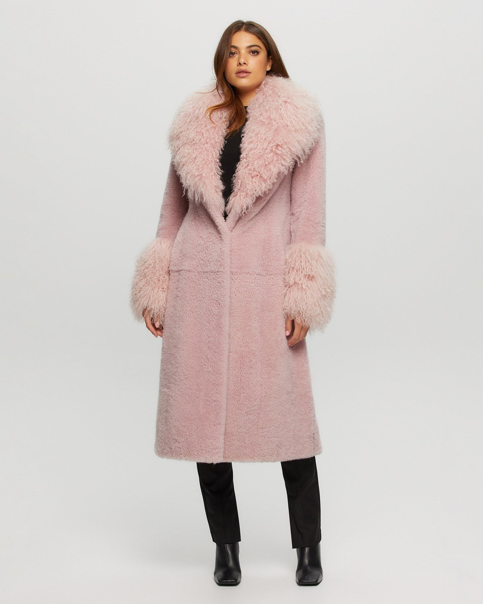 Select Cashmere Goat Short Coat With Select Mongolian Goat Shawl Collar And Cuffs | Women | Pink