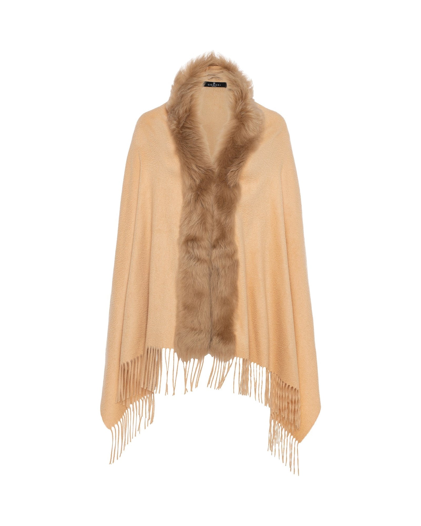 Select Cashmere Stole With Toscana Shearling Lamb Trim | Women | Light Camel