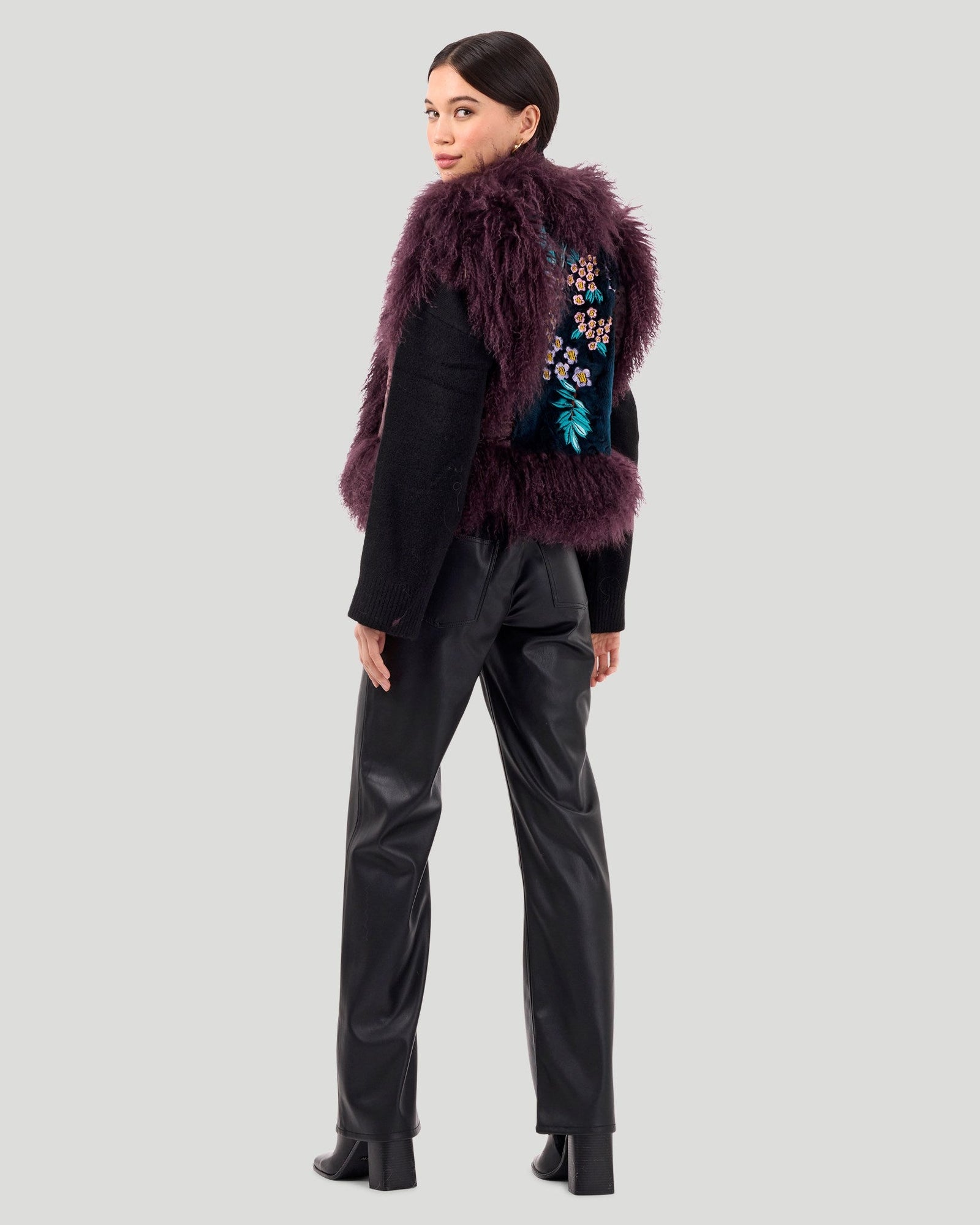 Select Lamb Vest With Floral Embroidery | Women | Plum