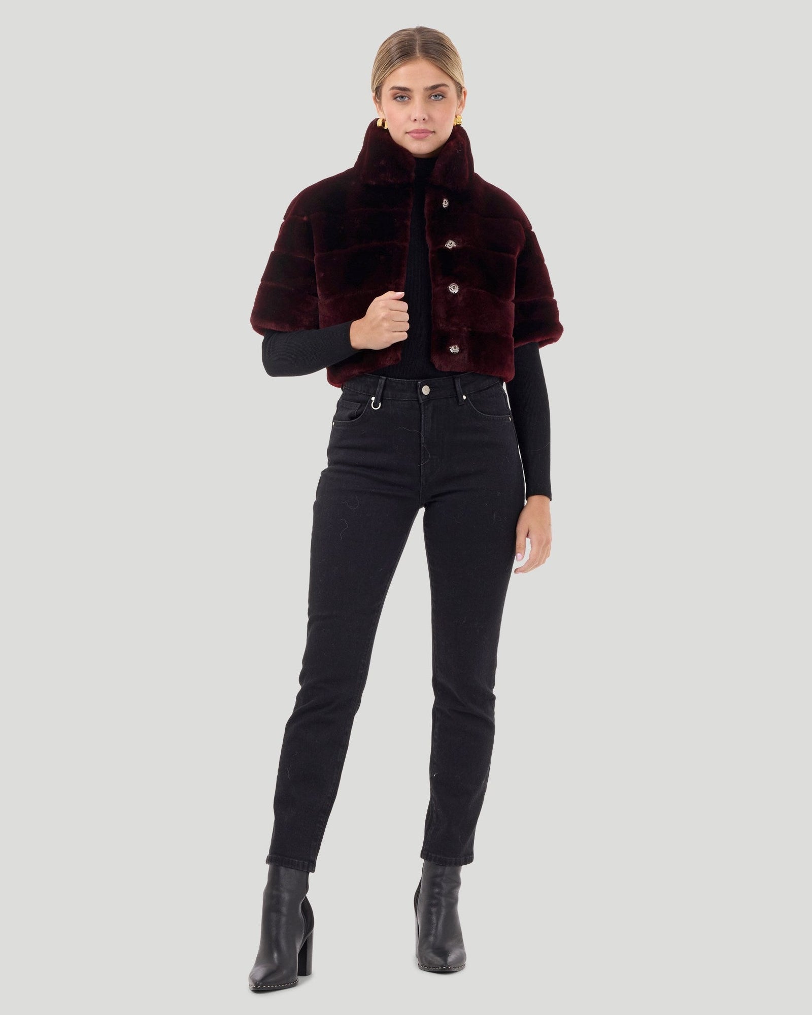 Select Shearling Lamb Bolero With Cropped Sleeves | Women | Burgundy