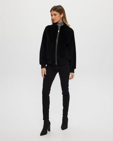 Select Shearling Lamb Bomber Jacket With Leather Trim | Women | Black