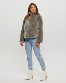 Select Shearling Lamb Chevron Jacket With Horizontal Bottom | Women | Light Gray