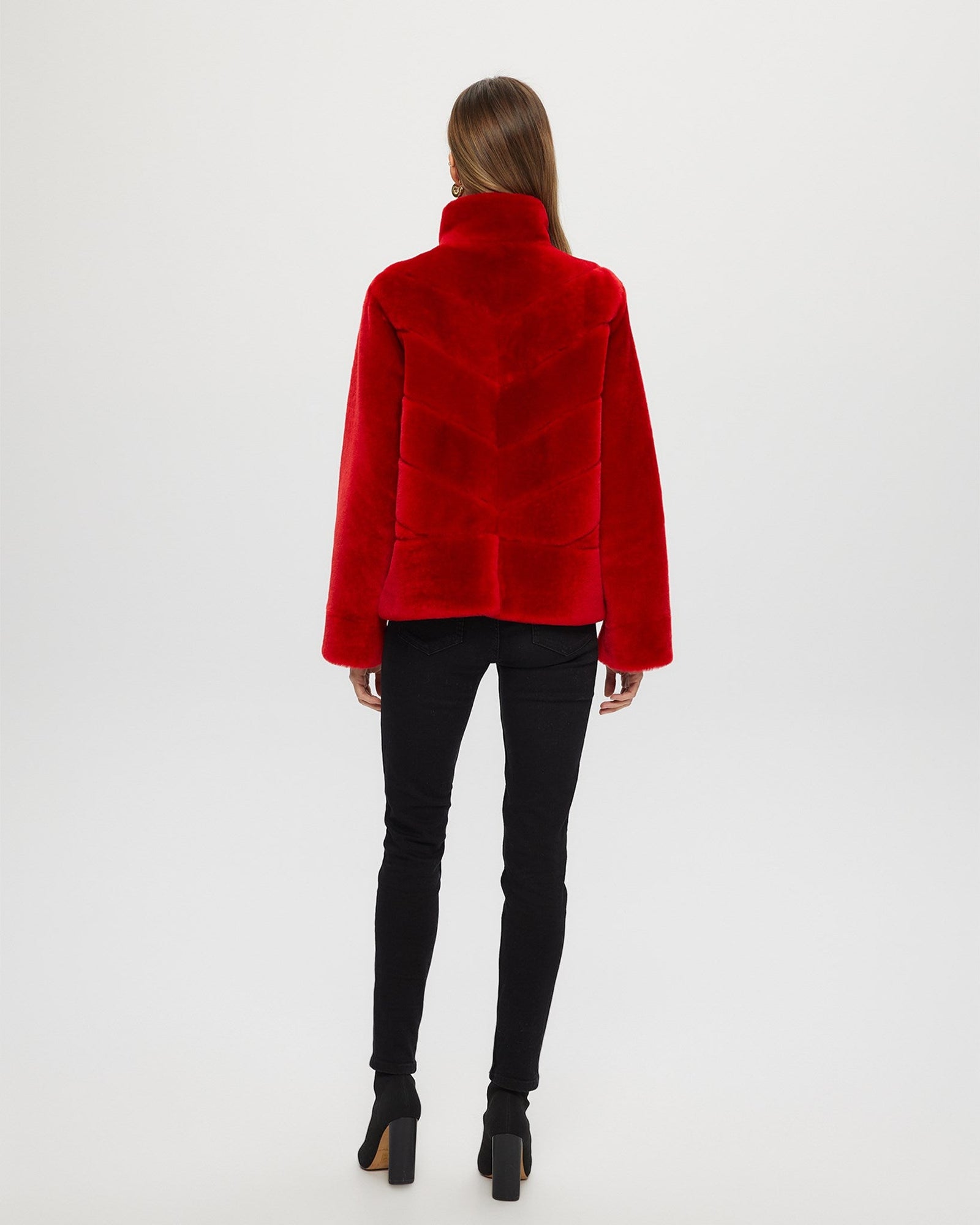 Select Shearling Lamb Chevron Jacket With Horizontal Bottom | Women | Red (V1)