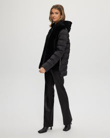 Select Shearling Lamb Chevron Parka With Quilted Sleeves And Back | Women | Black x Black