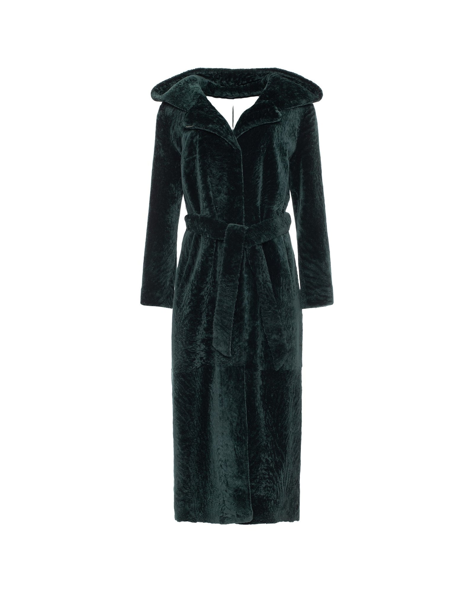 Select Shearling Lamb Coat With Hood | Women | Emerald