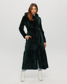 Select Shearling Lamb Coat With Hood | Women | Emerald