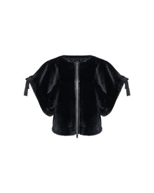 Select Shearling Lamb Collarless Short Sleeve Jacket | Women | Black (V2)