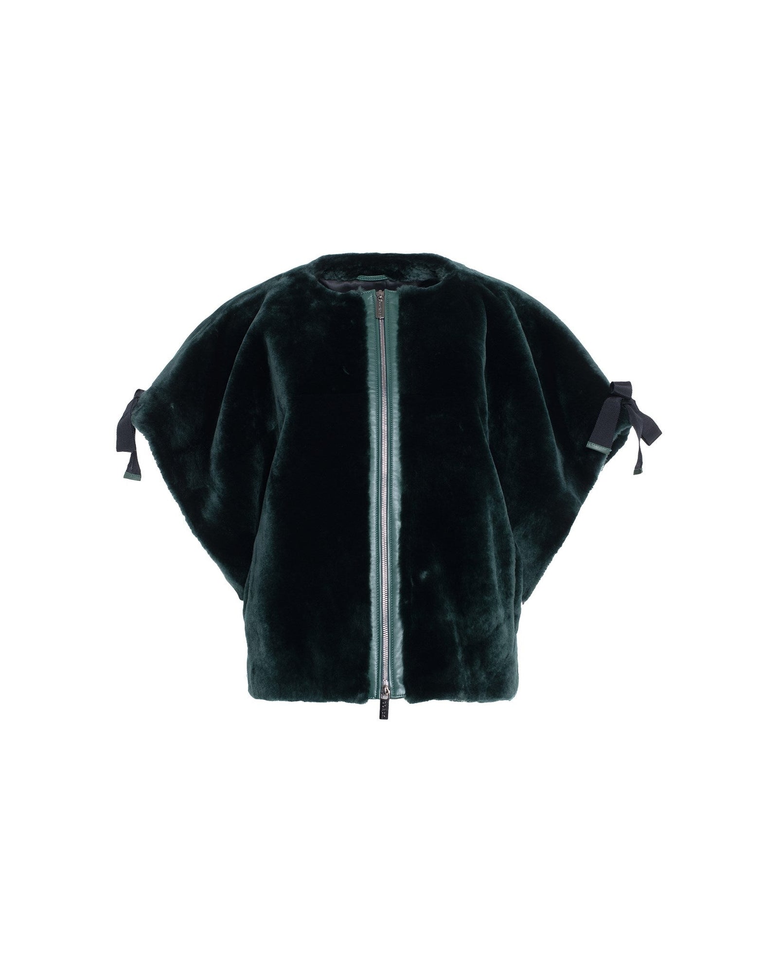 Select Shearling Lamb Collarless Short Sleeve Jacket | Women | Emerald