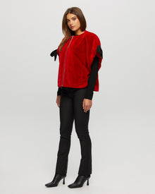 Select Shearling Lamb Collarless Short Sleeve Jacket | Women | Red