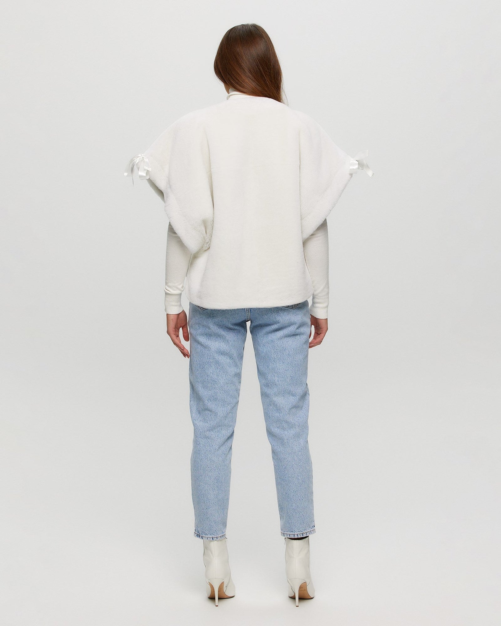 Select Shearling Lamb Collarless Short Sleeve Jacket | Women | White