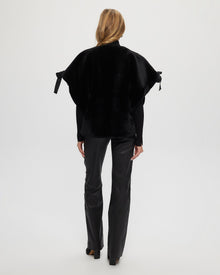 Select Shearling Lamb Collarless Short Sleeve Jacket | Women | Black (V2)