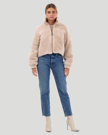 Select Shearling Lamb Horizontal Zip Jacket | Women | Beige