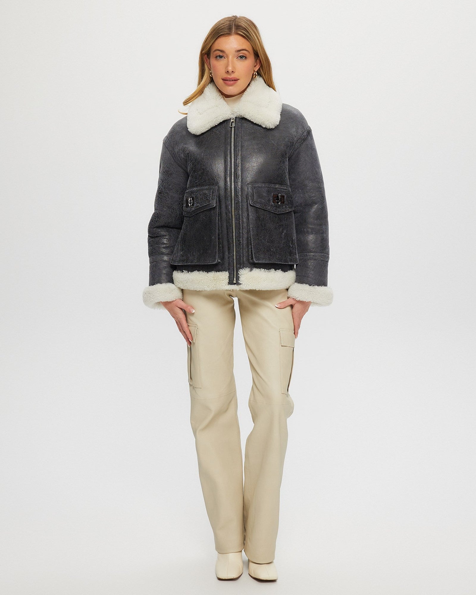 Select Shearling Lamb Jacket | Women | Black x White