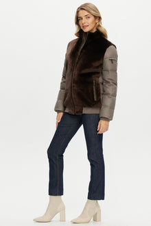 Select Shearling Lamb Jacket With Loro Piana Cashmere & Wool Down Sleeves And Back | Women | Brown x Taupe