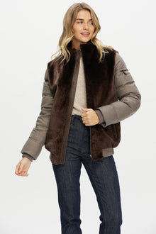 Select Shearling Lamb Jacket With Loro Piana Cashmere & Wool Down Sleeves And Back | Women | Brown x Taupe