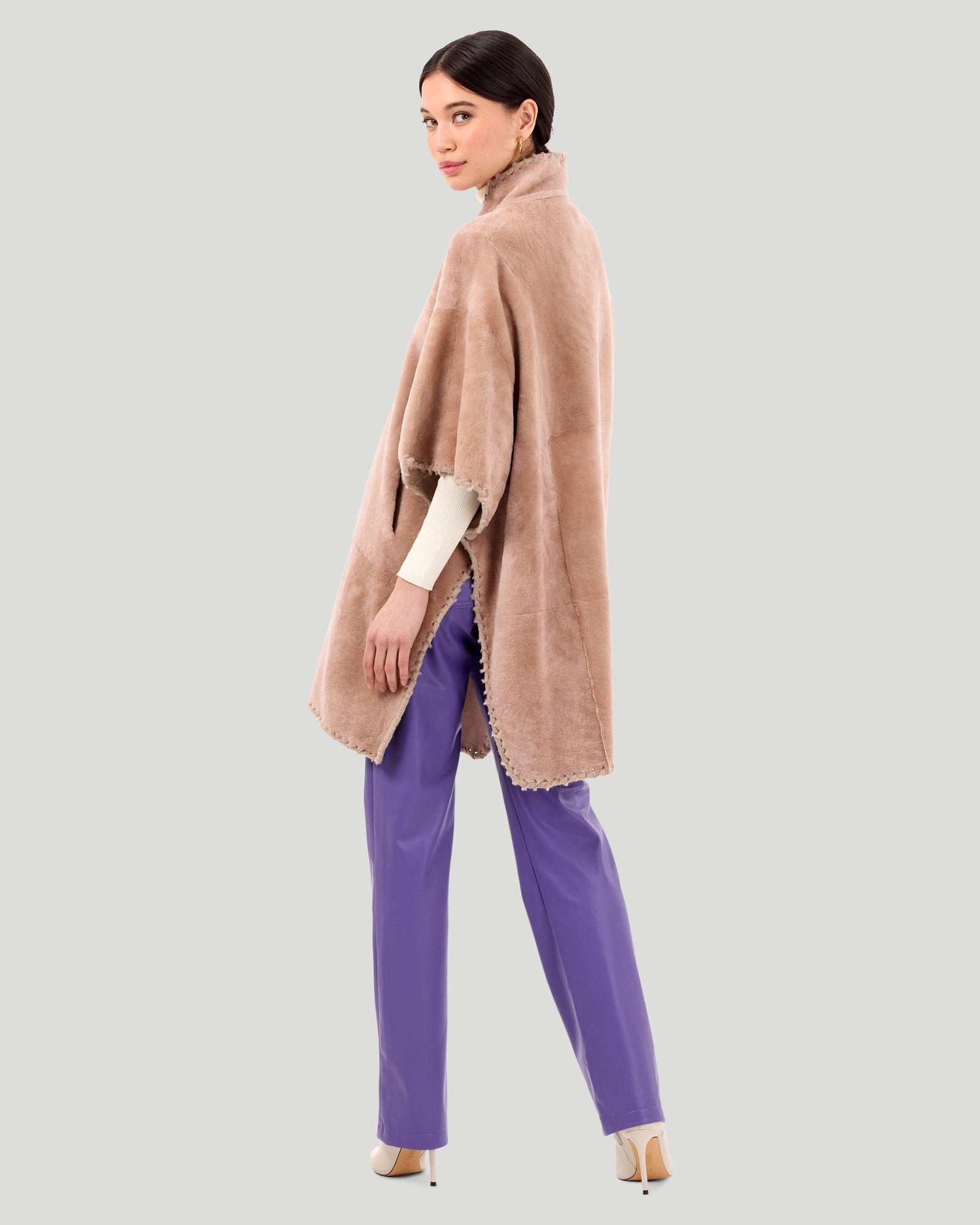 Select Shearling Lamb Poncho With Cashmere Embroidery | Women | Blush