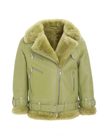 Select Shearling Lamb Zip Moto Jacket | Women | Light Green