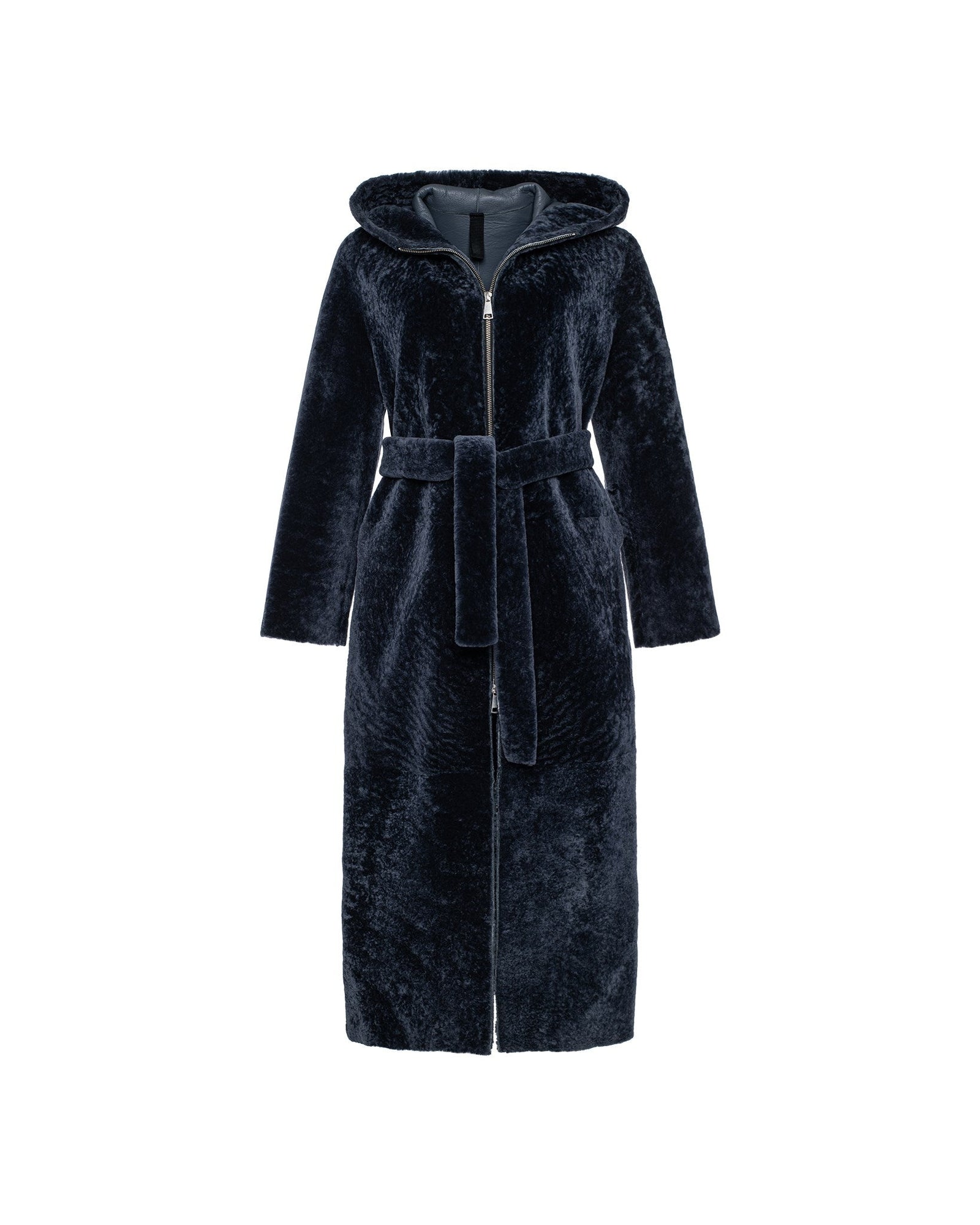 Select Shearling Lamb Zip Parka With Belt | Women | Dark Blue x Dark Blue