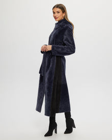 Select Shearling Lamb Zip Parka With Belt | Women | Dark Blue x Dark Blue