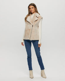 Select Shearling Lamb Zip Vest With Grooved Pattern | Women | Beige