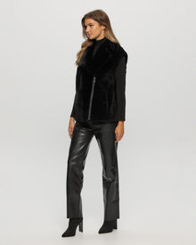 Select Shearling Lamb Zip Vest With Grooved Pattern | Women | Black