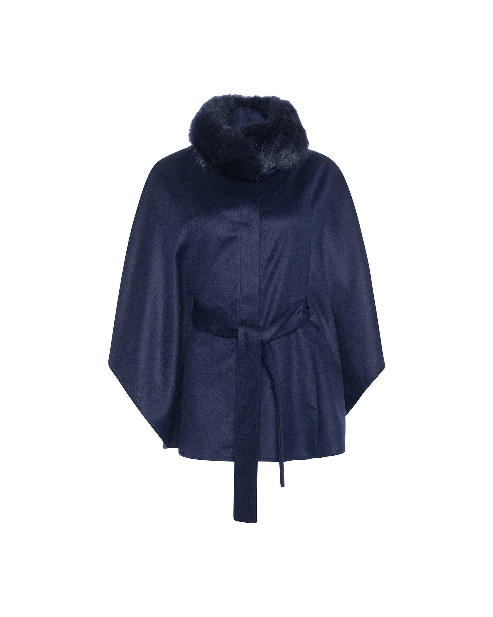 Select Wool Belted Cape With Toscana Shearling Lamb Collar | Women | Navy