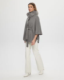 Select Wool Belted Cape With Toscana Shearling Lamb Collar | Women | Light Gray