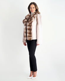 Semi Sheared Mink Jacket With Stone Marten Collar & Trim | Women | Silver Blue x White