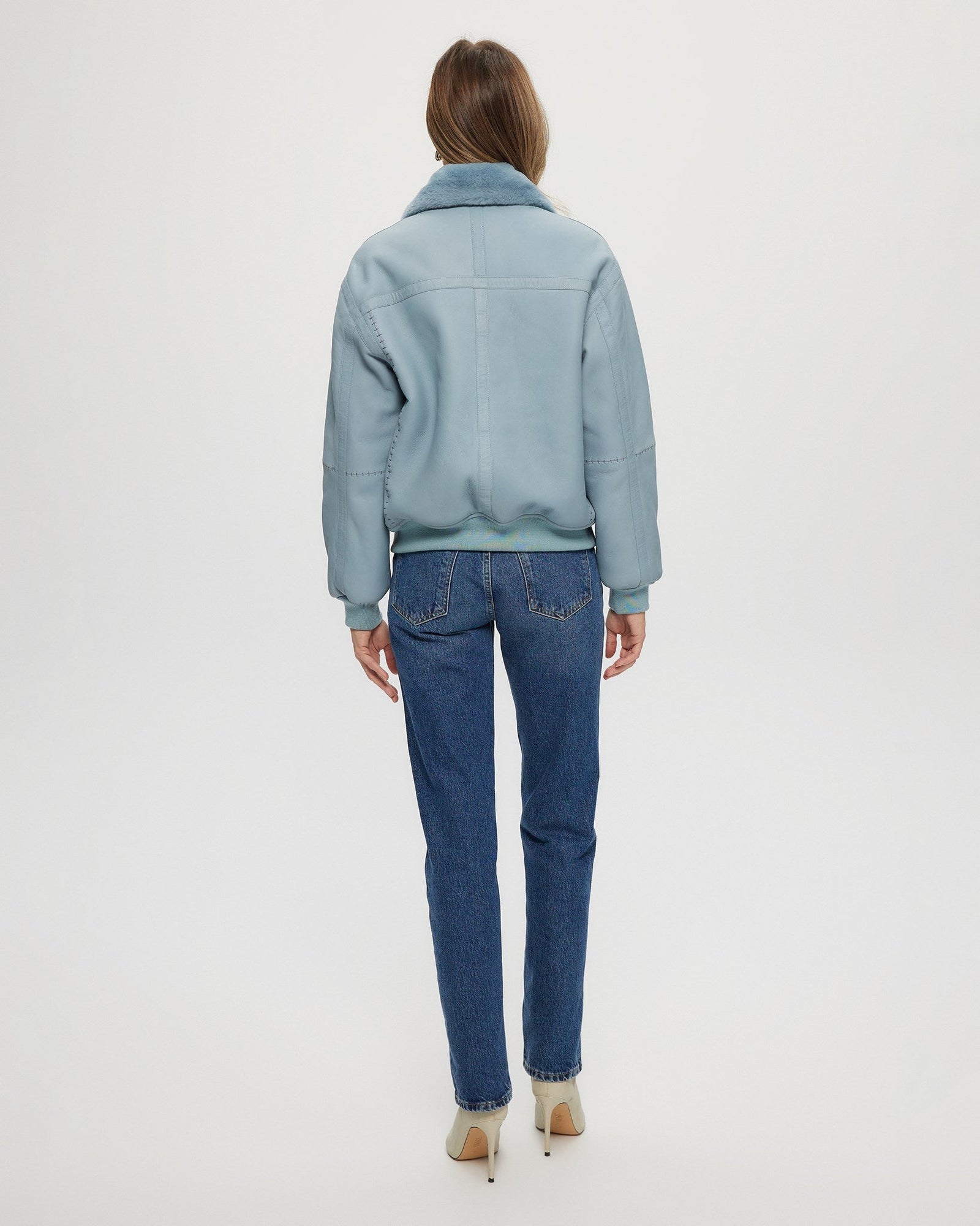 Shearling Lamb Zip Jacket | Women | Pastel Blue