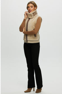 Shearling Lamb Zip Vest With Detachable Collar | Women | Beige