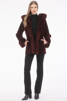 Tetured Shearling Lamb Reversible Parka With Merinillo Shearling Lamb Hood Trim, Tuedo, Cuffs & Belt | Women | Wine x Wine