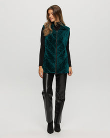 Tetured Shearling Lamb Zip Vest Reversible To Taffeta | Women | Emerald x Black