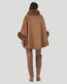 Wool And Cashmere Blend Cape With Fox Collar And Trim | Women | Camel